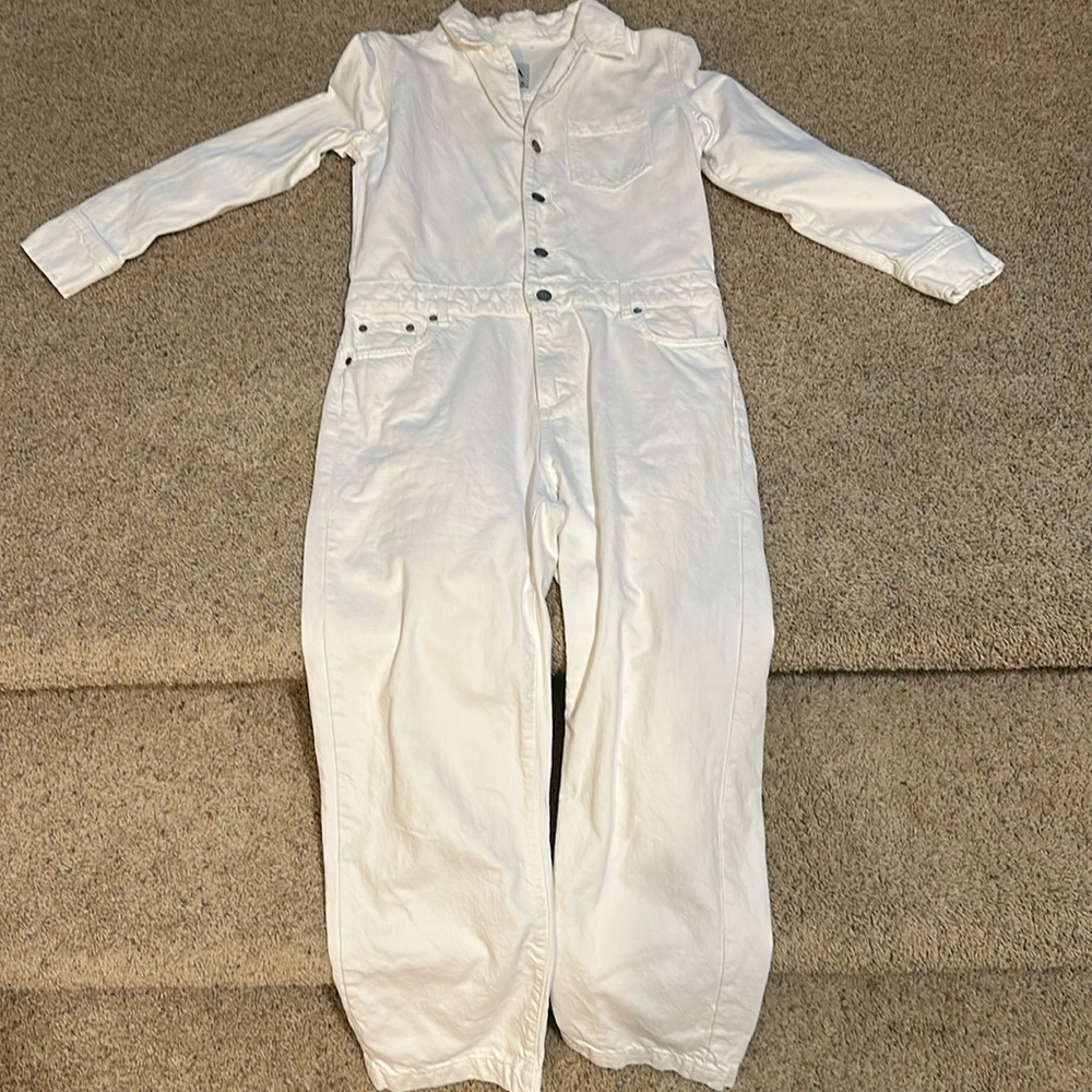 Zara White Jean One Piece Pantsuit